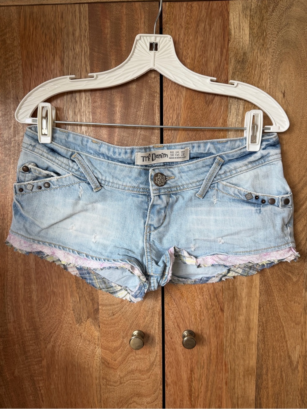 Y2K Trf Denim Low Rise Blue Denim Shorts
 with Stud Accents